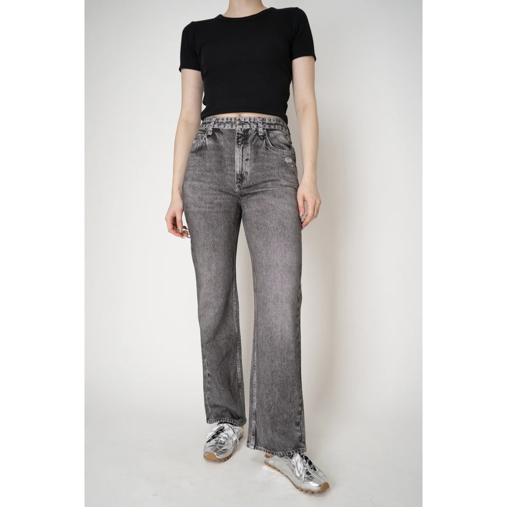 Rag & Bone Miramar High Waisted Denim Wide Leg Jeans Washed Black Womens Size 32